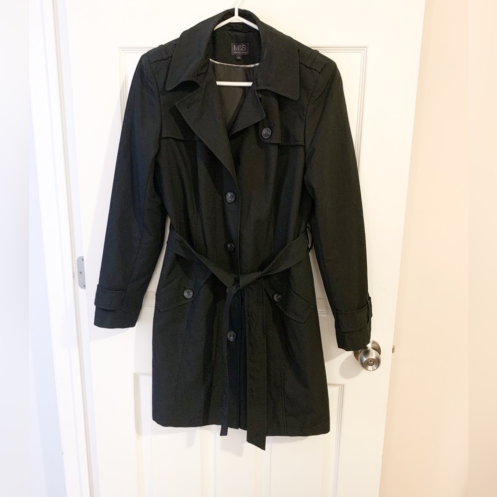 Marks & Spencer Classic Black Trench Coat size 12